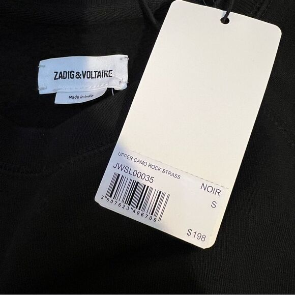 ZADIG & VOLTAIRE Cotton CAMO ROCK STRASS SWEATSHIRT Black Small MSRP $198 - Picture 7 of 8